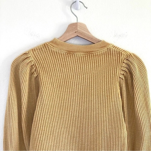 Free People One Tasha Thermal Waffle Knit Lace Up Puff Sleeve Top Dark Yellow XS - Picture 10 of 15
